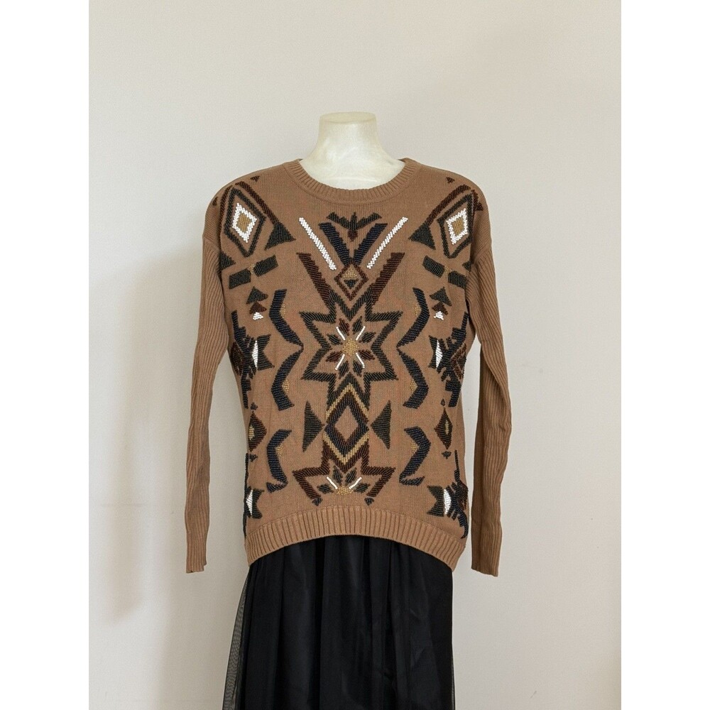 LAMB by Gwen Stefani Sweater Womens Medium Aztec 2 Side Beads Southwest Heavy